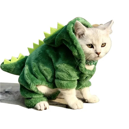 Pet Cat Clothes Puppy Dog Cat Funny Dinosaur Costume Winter Warm Plush Cat Coat Fleece Hoodies Sweater Small Dog Kitten Clothing