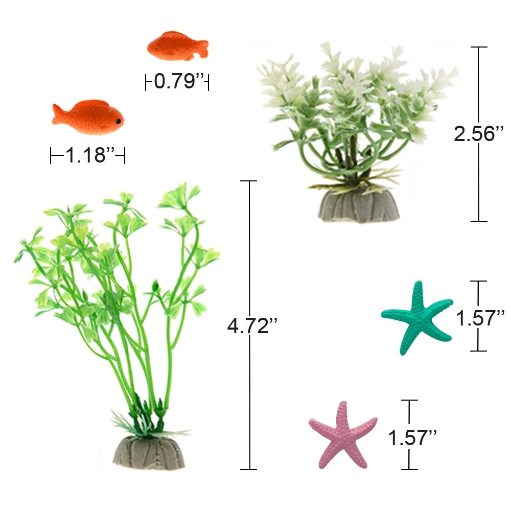 Aquarium Decorations Castle Accessories Plastic Plants - 15 Pack Fish Tank House Hideouts and Cave